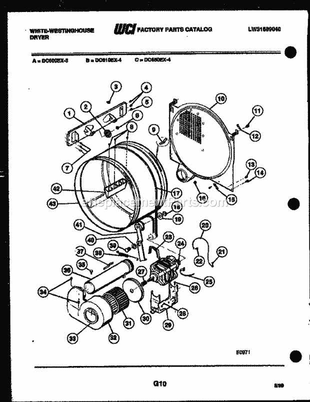 Frigidaire DC610EXW4 Wwh(V3) / Electric Dryer Drum, Blower and Drive Parts Diagram