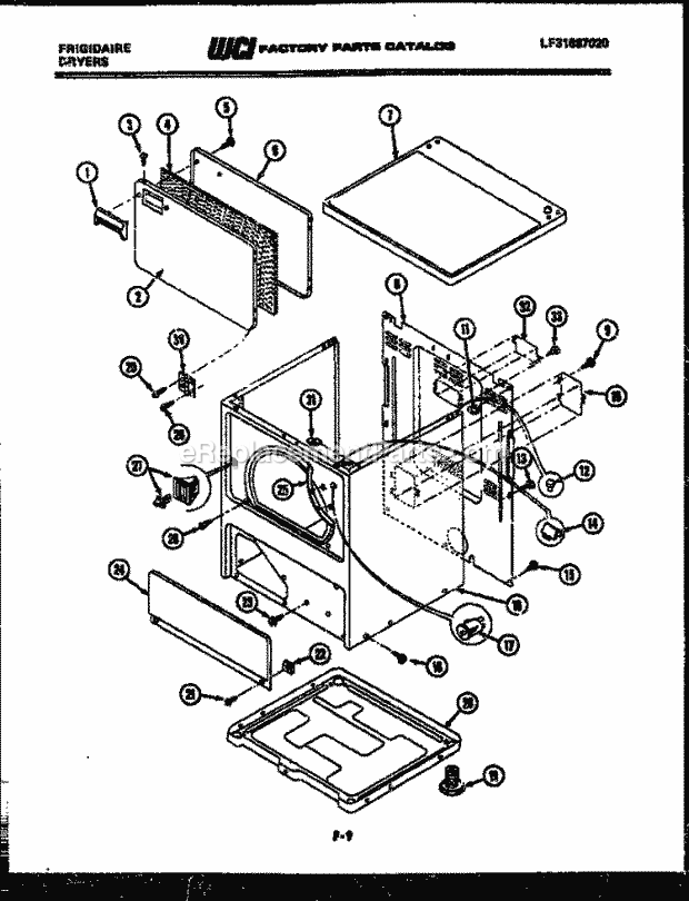 Frigidaire DEIDH1 Residential Gas and Electric Dryers Door, Top and Cabinet Parts Diagram