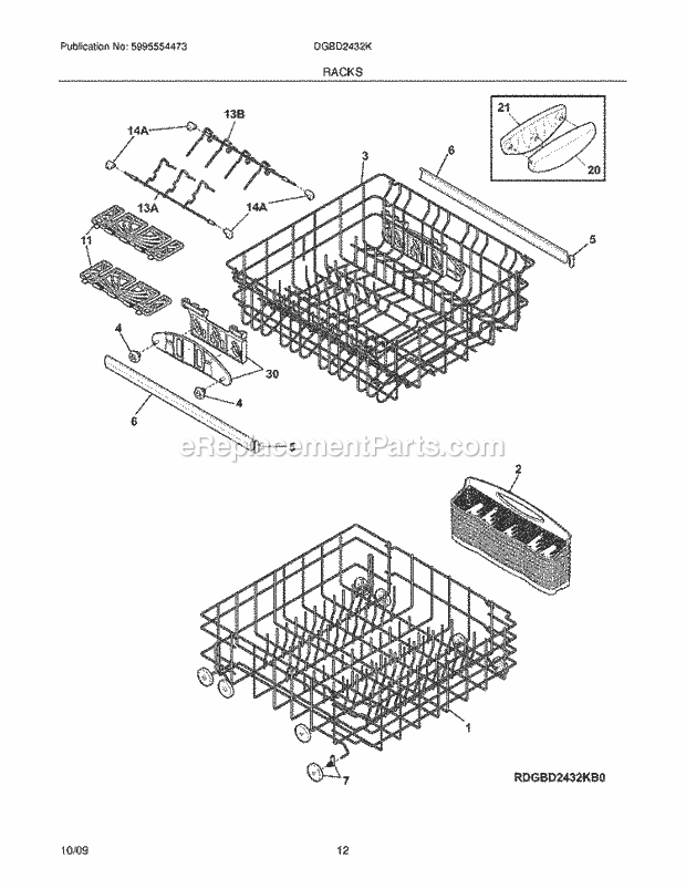 Frigidaire DGBD2432KW1 Dishwasher Racks Diagram