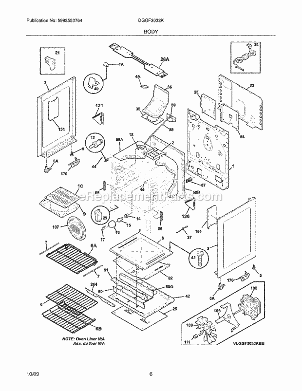 Frigidaire DGGF3032KBB Range Body Diagram