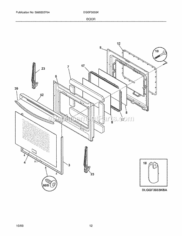 Frigidaire DGGF3032KBB Range Door Diagram