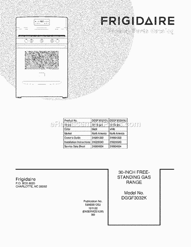 Frigidaire DGGF3032KBJ Range Page D Diagram