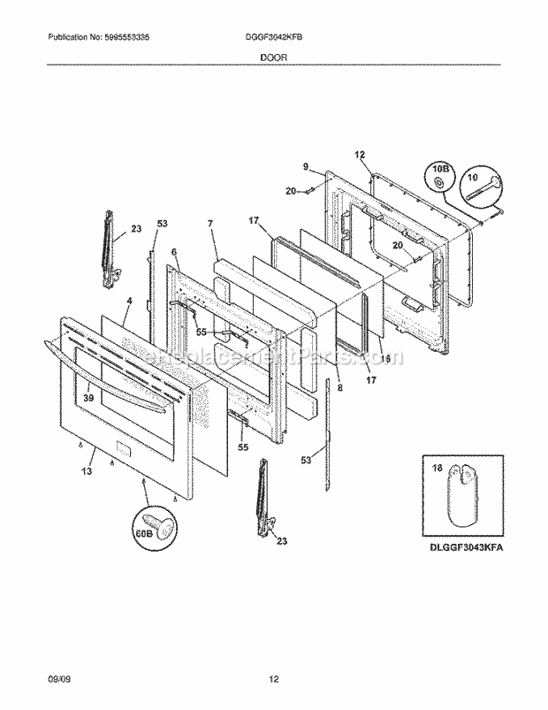 Frigidaire DGGF3042KFB Range Door Diagram