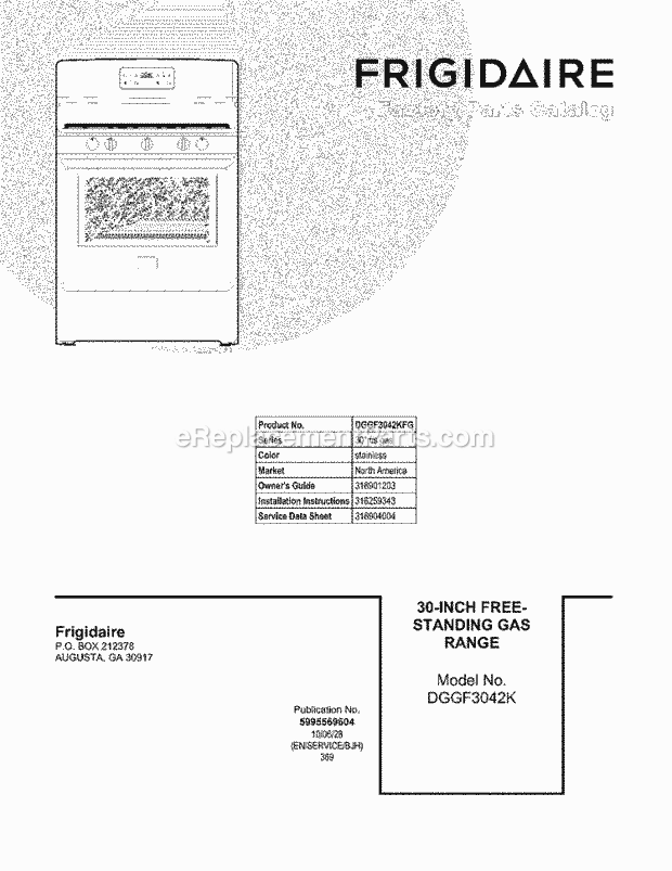 Frigidaire DGGF3042KFG Range Page D Diagram