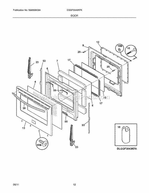 Frigidaire DGGF3042KFK Range Door Diagram