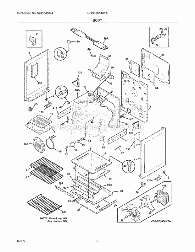 Frigidaire DGGF3054KFA Range Body Diagram