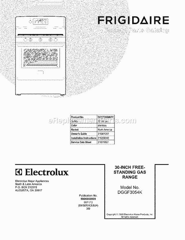 Frigidaire DGGF3054KFC Range Page D Diagram