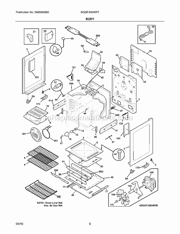 Frigidaire DGGF3054KFF Range Body Diagram