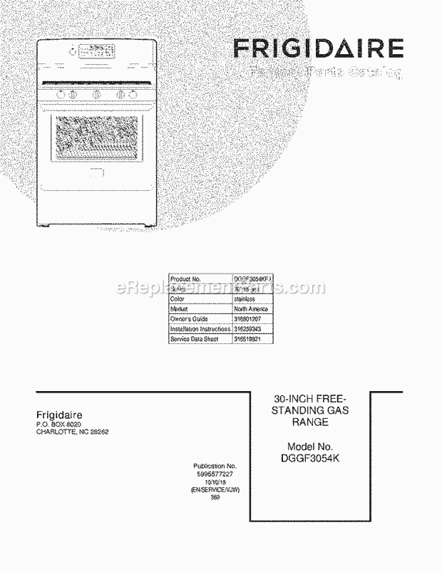 Frigidaire DGGF3054KFJ Range Page D Diagram