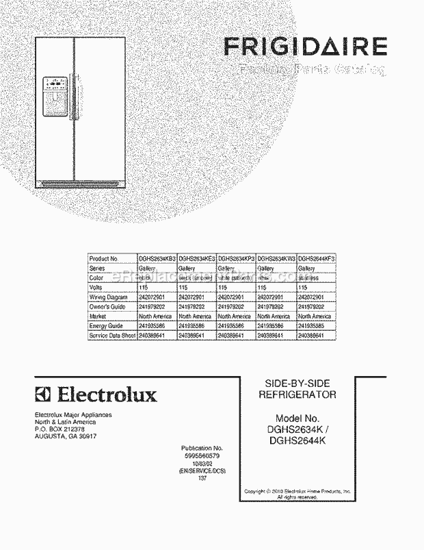 Frigidaire DGHS2634KE3 Refrigerator Page C Diagram