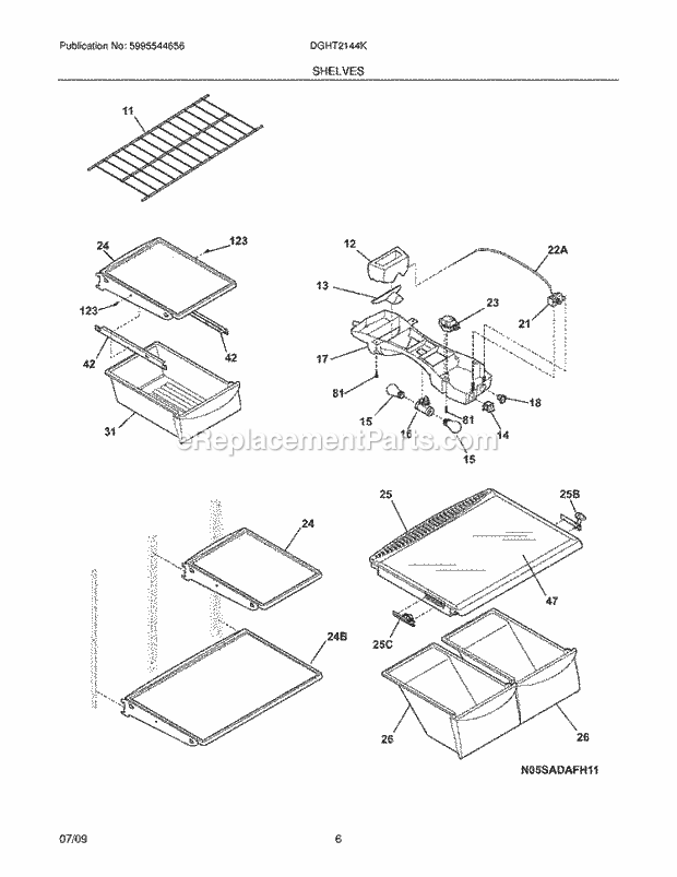 Frigidaire DGHT2144KR0 Refrigerator Shelves Diagram