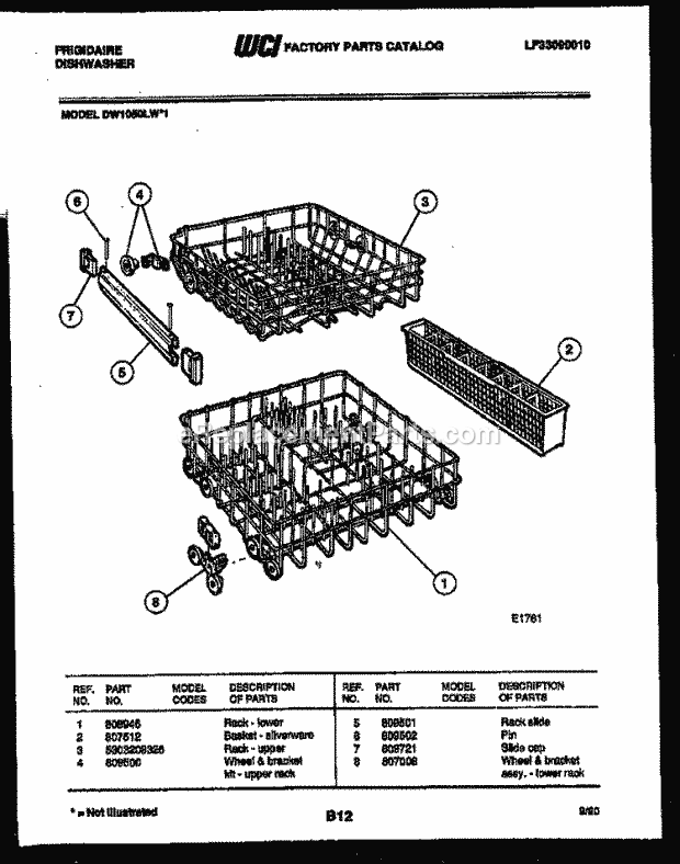 Frigidaire DW1050LW1 Dishwasher Racks and Trays Diagram