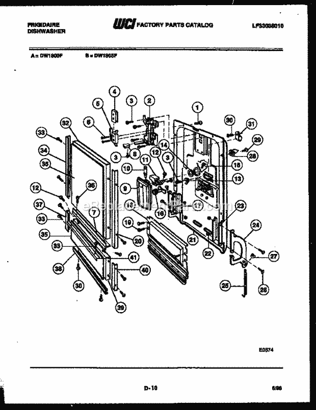 Frigidaire DW1800FW Dishwasher Door Parts Diagram