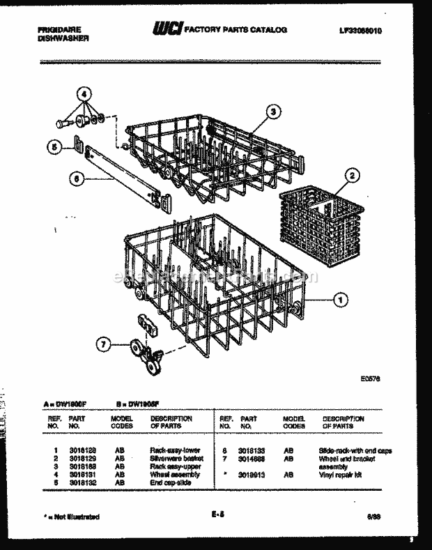 Frigidaire DW1800FW Dishwasher Racks and Trays Diagram