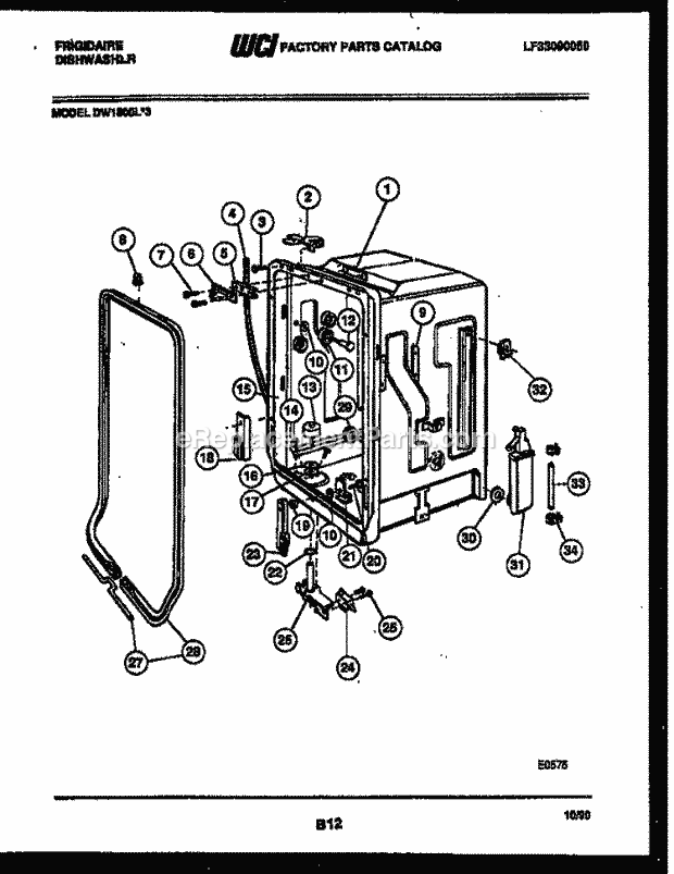 Frigidaire DW1800LW3 Dishwasher Tub and Frame Parts Diagram