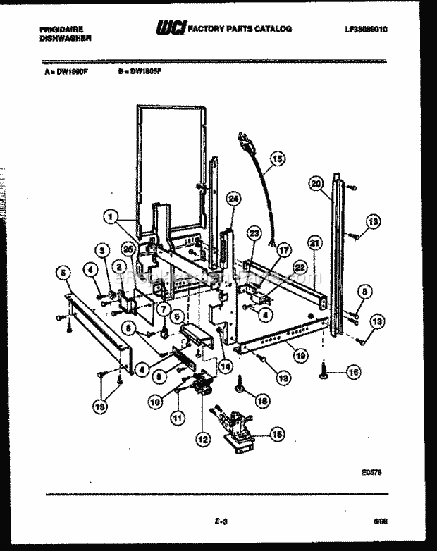 Frigidaire DW1805FW Dishwasher Built-in Power Dry and Motor Parts Diagram