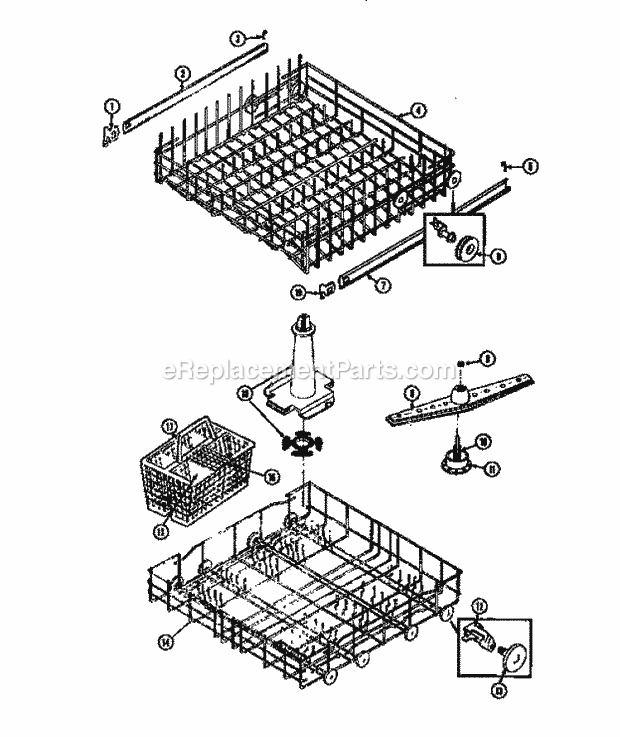 Frigidaire DW2200DW2 Dishwasher Racks and Trays Diagram