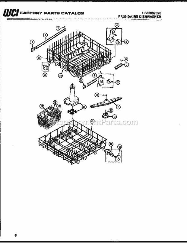 Frigidaire DW5500DW2 Dishwasher Racks and Trays Diagram