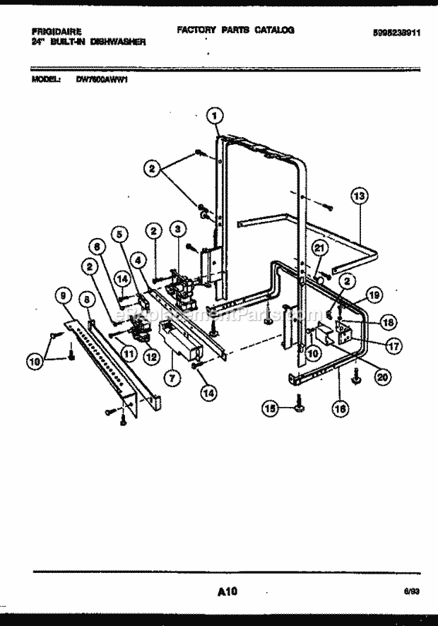 Frigidaire DW7600AWW1 Dishwasher Power Dry and Motor Parts Diagram
