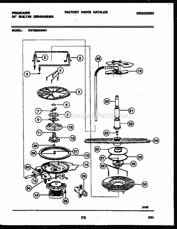 Frigidaire DW7800AWW1 Dishwasher Motor Pump Parts Diagram