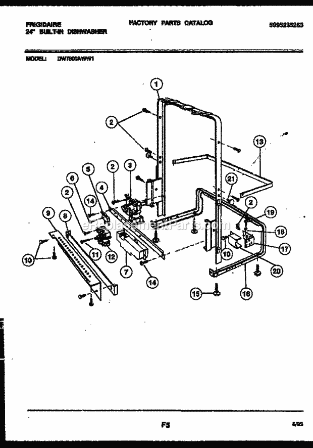 Frigidaire DW7800AWW1 Dishwasher Power Dry and Motor Parts Diagram