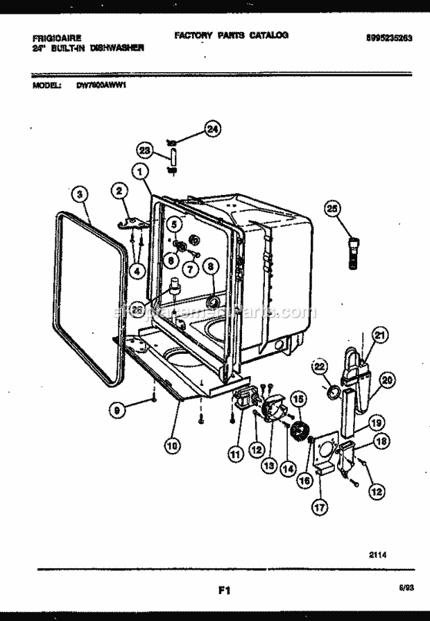 Frigidaire DW7800AWW1 Dishwasher Tub and Frame Parts Diagram