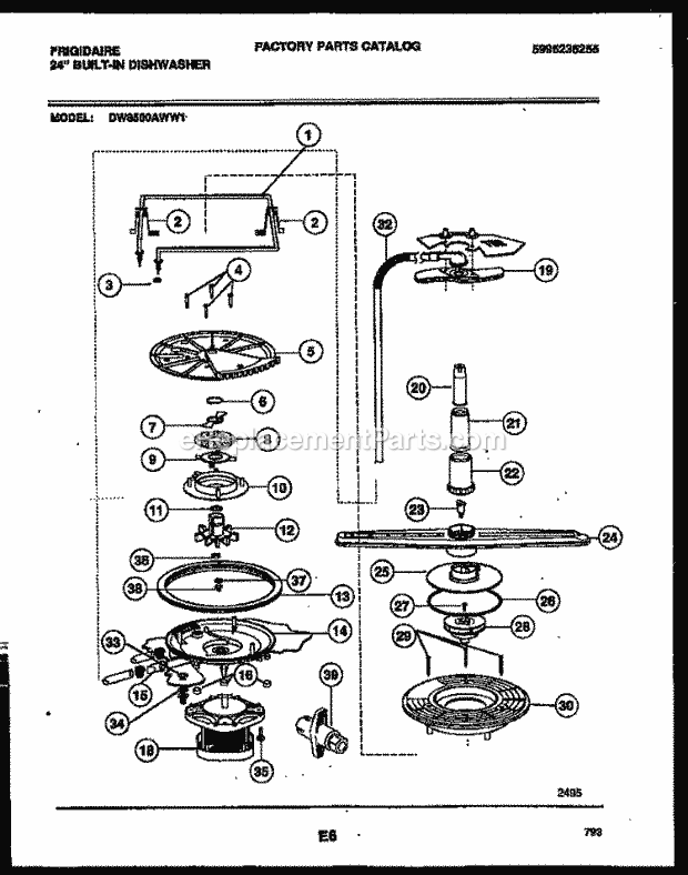 Frigidaire DW8500AWW1 Dishwasher Motor Pump Parts Diagram