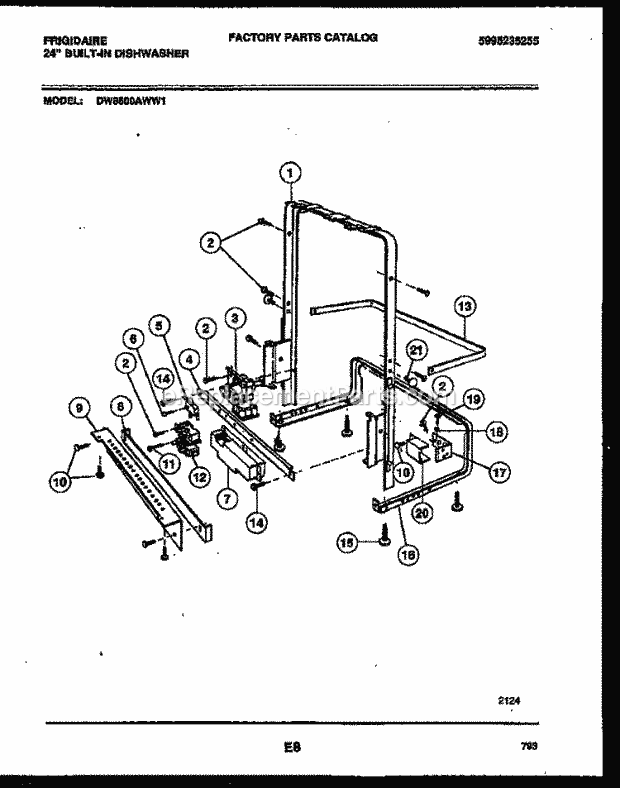 Frigidaire DW8500AWW1 Dishwasher Power Dry and Motor Parts Diagram