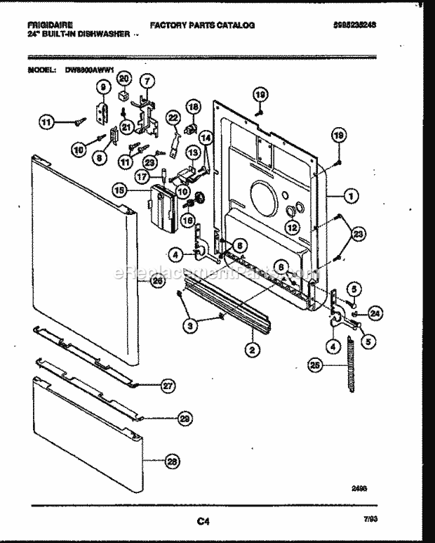 Frigidaire DW8800AWW1 Dishwasher Door Parts Diagram