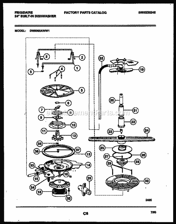 Frigidaire DW8800AWW1 Dishwasher Motor Pump Parts Diagram