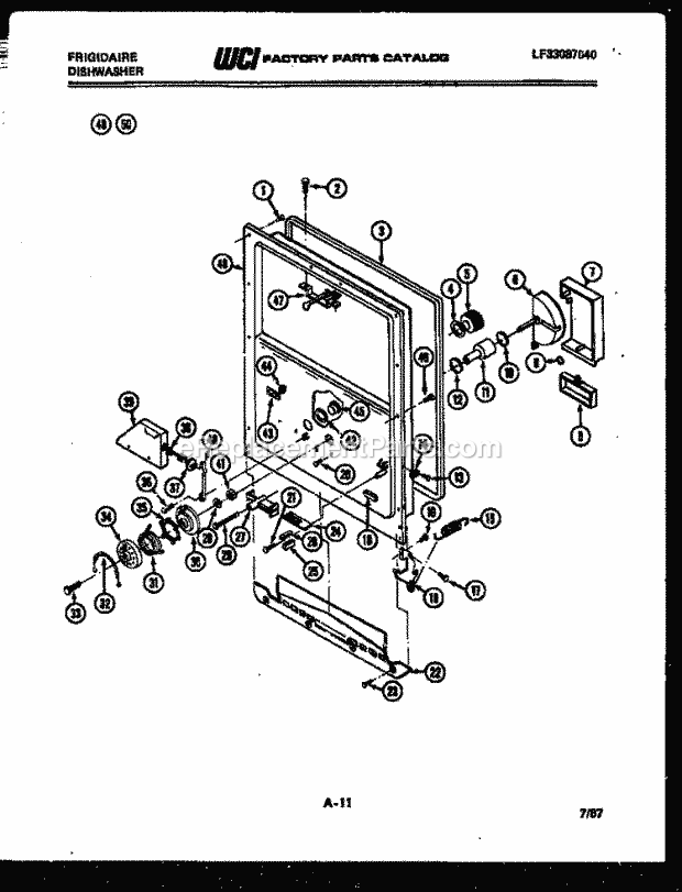Frigidaire DWF600EW1 Euroflair Dishwasher Door Parts Diagram