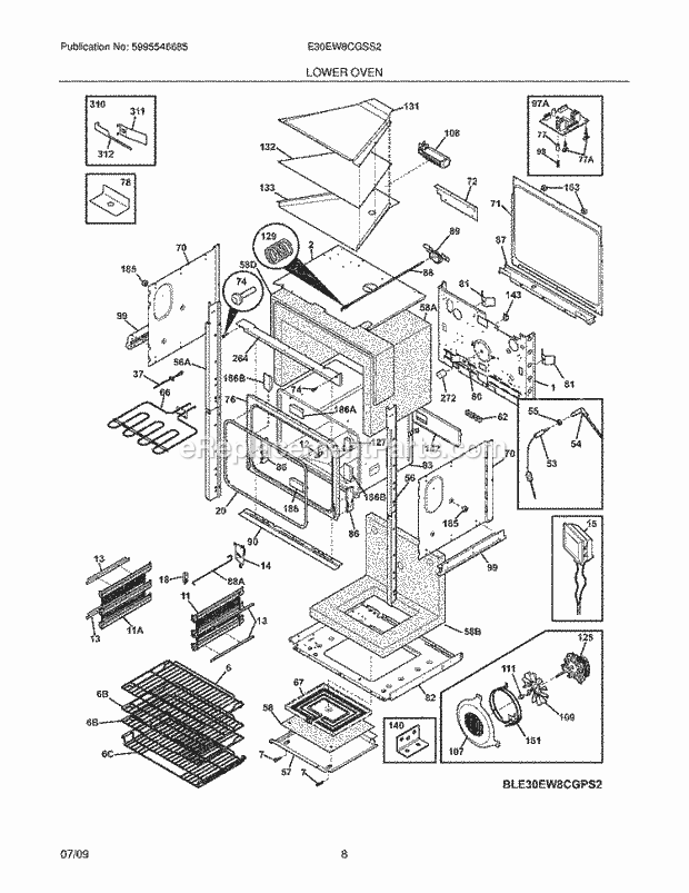 Frigidaire E30EW8CGSS2 Range Lower Oven Diagram