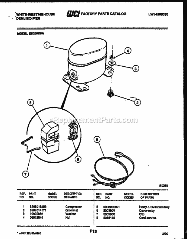 Frigidaire ED258K6A Dehumidifier Compressor Parts Diagram