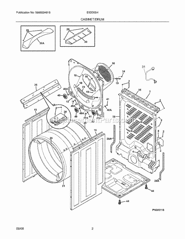 Frigidaire EIGD55HMB0 Dryer Cabinet/Drum Diagram