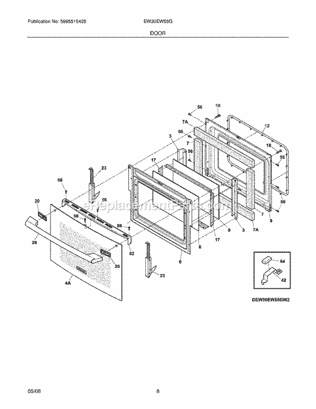 Frigidaire EW30EW55GW3 Range Door Diagram