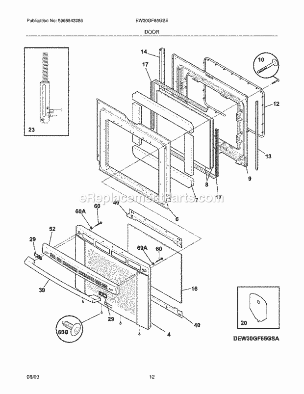 Frigidaire EW30GF65GSE Range Door Diagram