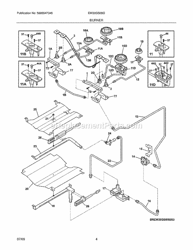 Frigidaire EW30GS65GB6 Range Burner Diagram