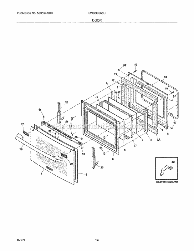 Frigidaire EW30GS65GB6 Range Door Diagram