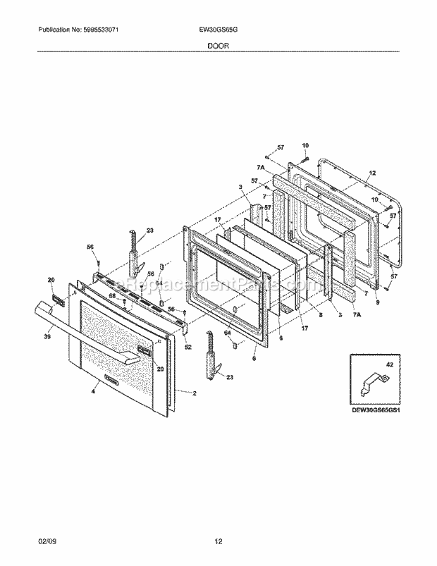 Frigidaire EW30GS65GS6 Range Door Diagram