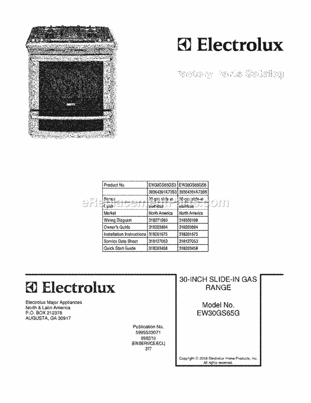 Frigidaire EW30GS65GS6 Range Page F Diagram