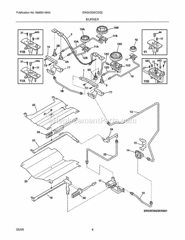 Frigidaire EW30GS6CGS2 Range Burner Diagram