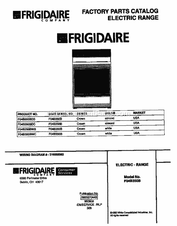 Frigidaire F04B350BDC Freestanding, Electric Frigidaire Electric Range Page C Diagram