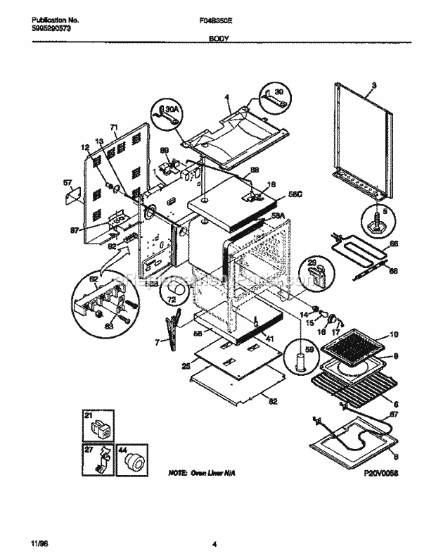 Frigidaire F04B350EWB Freestanding, Electric Frigidaire Electric Range Body Diagram