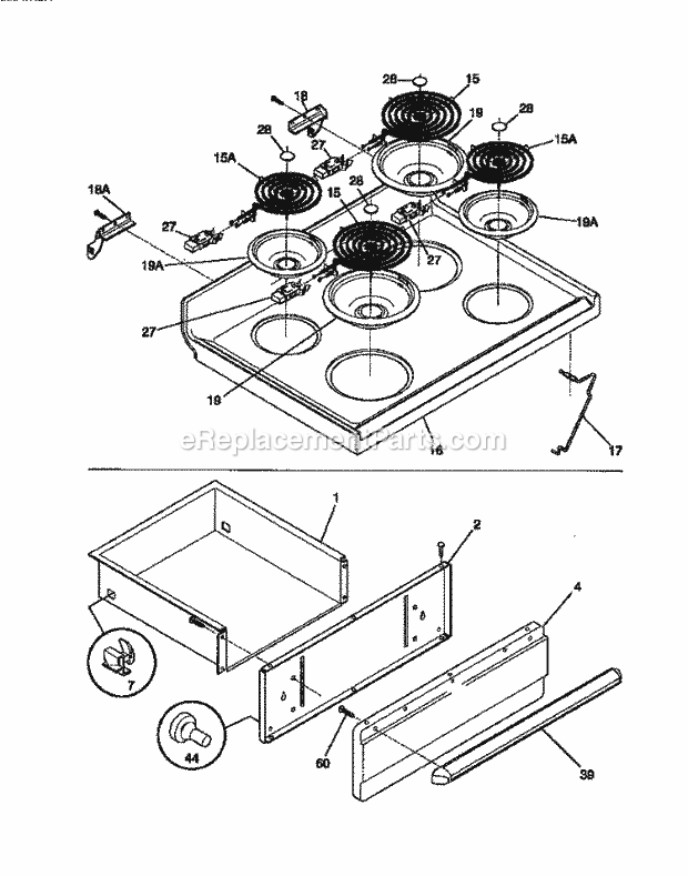 Frigidaire F04S350BDB Electric Electric Range Top / Drawer Diagram