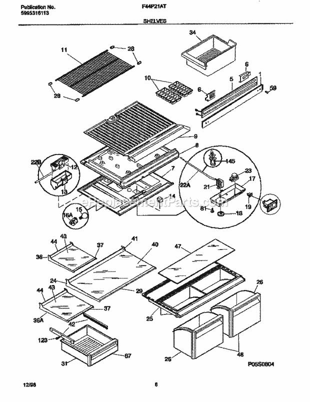 Frigidaire F44P21ATW0 Frg(V2) / Refrigerator Shelves Diagram