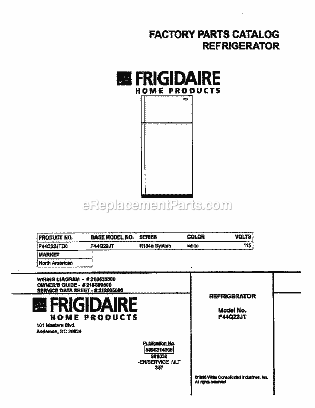 Frigidaire F44Q22JTB0 Top Freezer Frigidaire/Refrigerator Page B Diagram