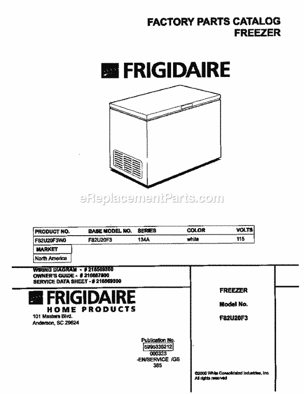 Frigidaire F82U20F3W0 Upright Freezer/Frigidaire Page B Diagram