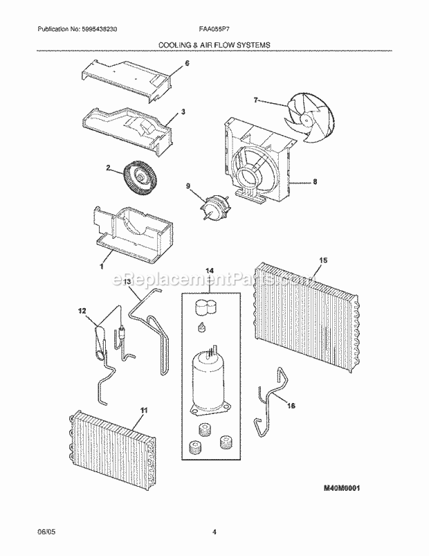 Frigidaire FAA055P7A4 Air Conditioner Cooling & Air Flow Systems Diagram