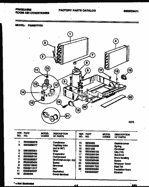 Frigidaire FAB057P7B1 Room Air Conditioner System Parts Diagram