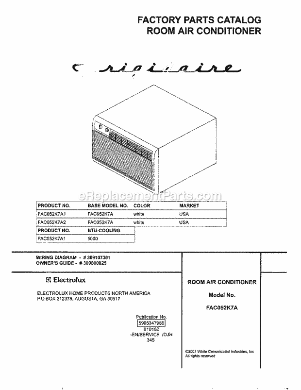 Frigidaire FAC052K7A2 Air Conditioner Page D Diagram